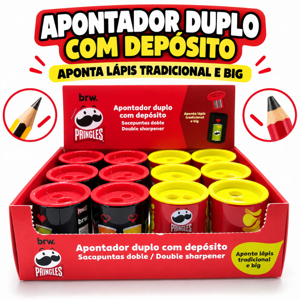 Apontador Duplo com Depósito Pringles BRW – Aponta Lápis Tradicional e Big