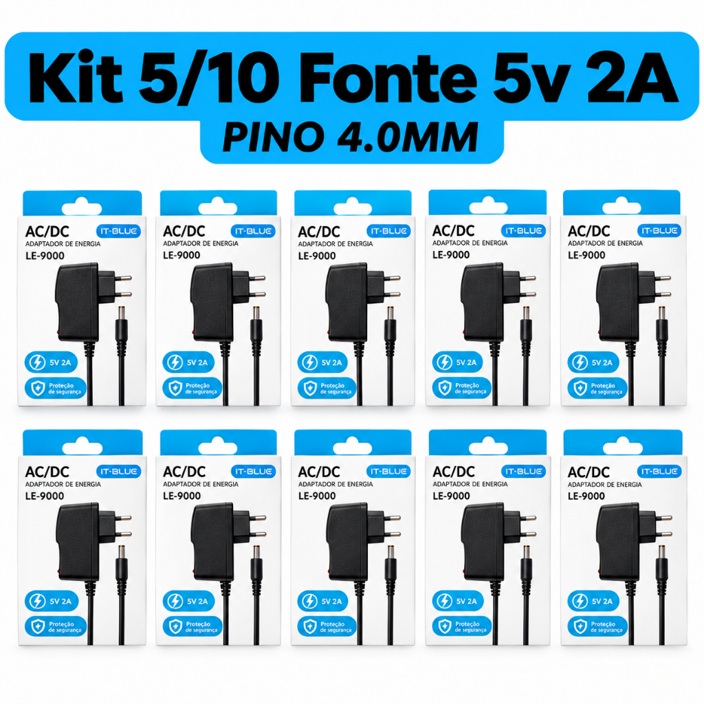 Kit 5/10 Fontes Alimentação 5V 2A Pino 4.0mm Bivolt