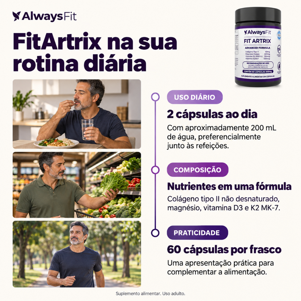 FitArtrix® AlwaysFit - Colágeno Tipo II, Magnésio, Vitamina D3 e K2 MK-7 - 60 Cápsulas · foto 2