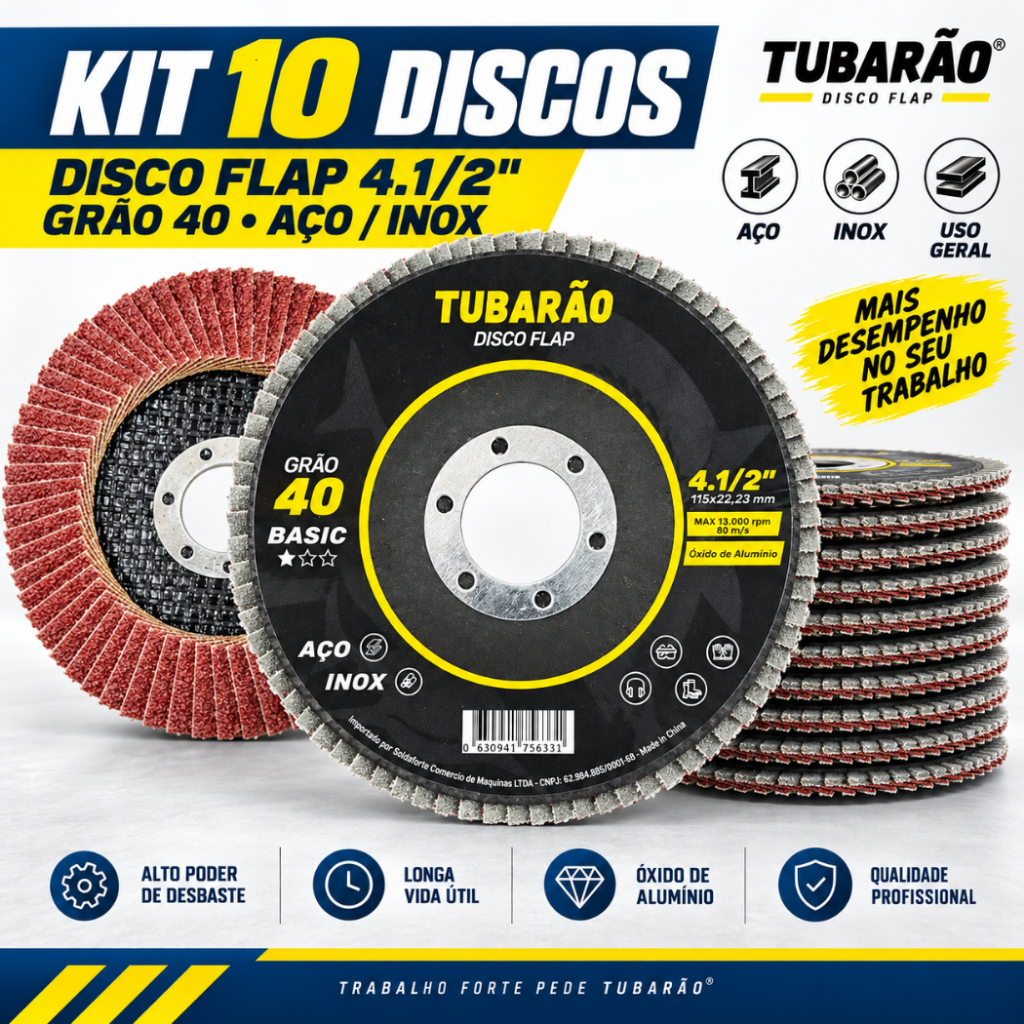 10 Disco Flap 4.1/2" Grão 40 G40 - Tubarão