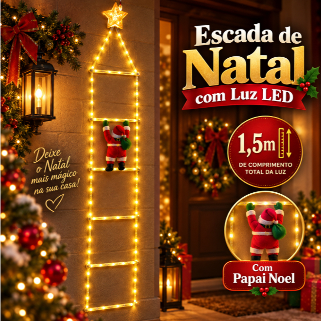 Led De Papai Noel Luzes Subindo Escadas Bq E Rgb 1,50 Metro