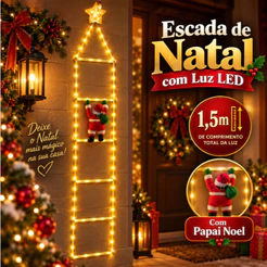 Led De Papai Noel Luzes Subindo Escadas Bq E Rgb 1,50 Metro