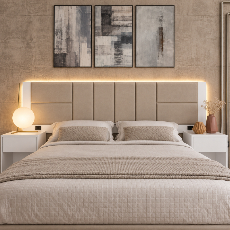 Kit 7 Placas Cabeceira Estofada Casal 40x20cm Cama Box Adesiva