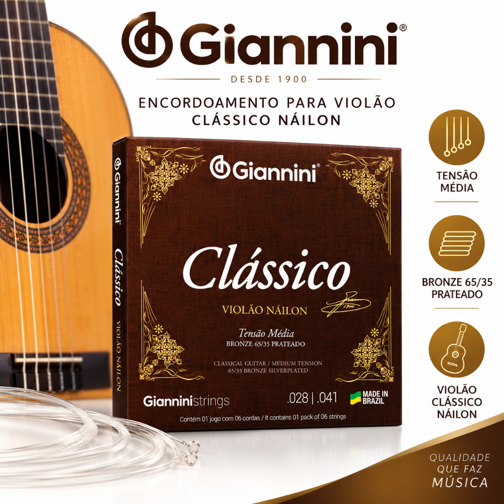 ENCORDOAMENTO VIOLÃO GIANNINI GENWPM NYLON MÉDIA CLÁSSICO