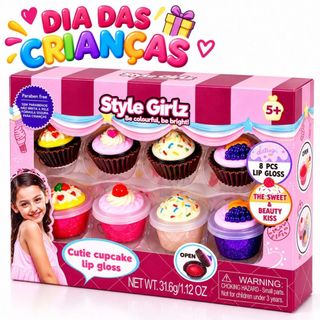 Kit 8 Cupcake Gloss. Estilo Girls Infantil Kids Hidratante Labial, Batom, 8 Brilhos Labial, gloss com Formato de Cupkes