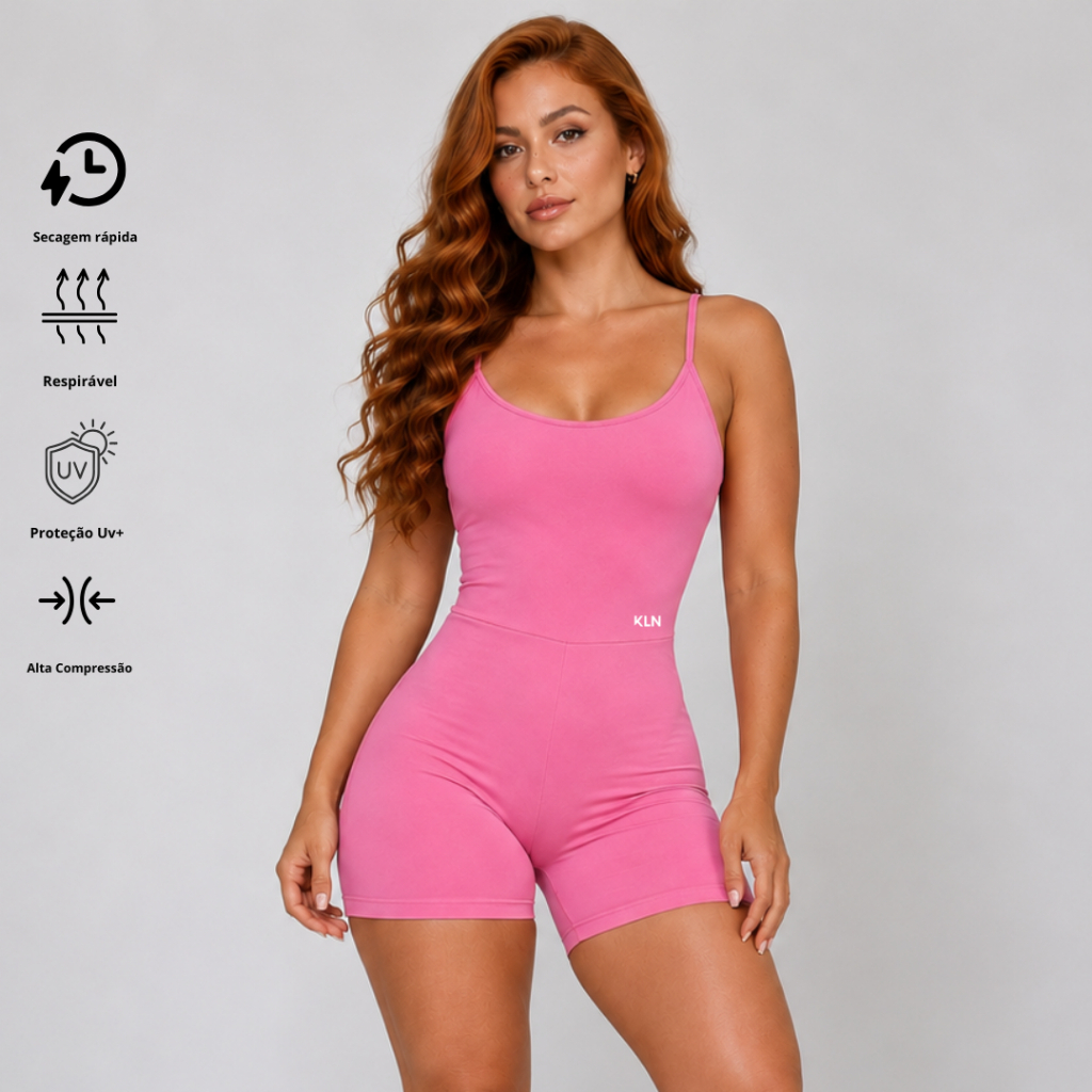Macaquinho Fitness Feminino Alta Compressão Alça Fina ZERO TRANSPARÊNCIA Academia Treino Crossfit KLN