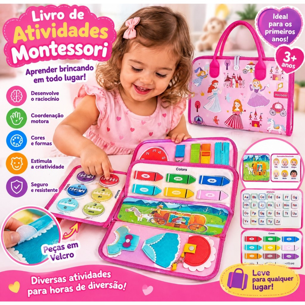 Livro Sensorial Montessori de Feltro de Atividades para Viagem de Carro Habilidades Motoras Finas