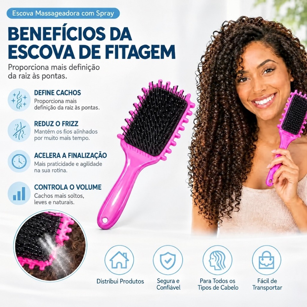Escova de Cabelo com Cerdas de Javali Com Dentes para Reduzir a Pressão e Separação Garantindo Cachos Perfeitos