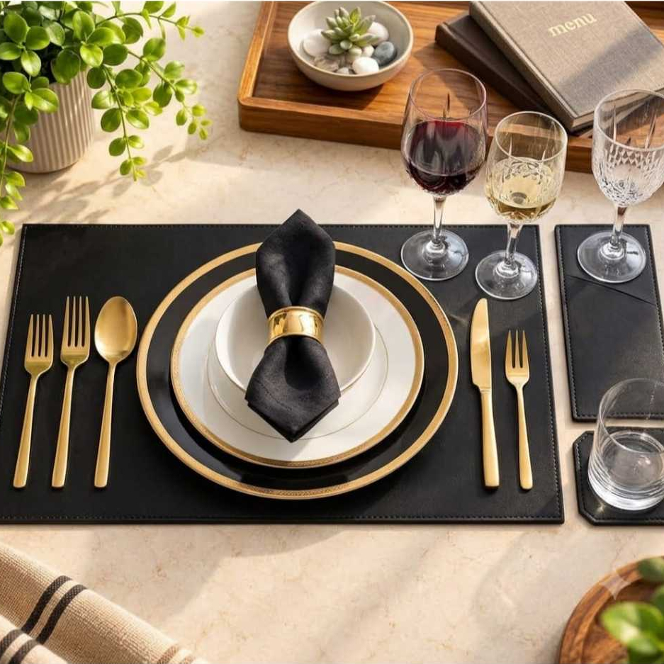 Kit Jogo Americano Sousplat 2,4,6 Mesa Jantar Couro Sintético os Kits Inclui o Porta Copo