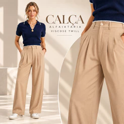 Calça Alfaiataria Social Feminina em Viscose Twill Trabalho dia a dia