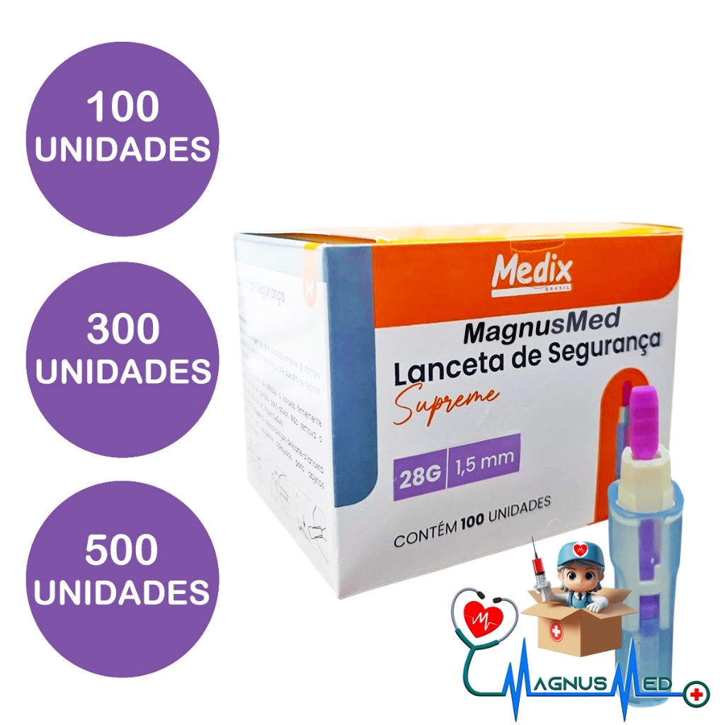 Lanceta Automatica p/ Glicemia 28g Roxa (0,36x1,5mm) Caixa C/100 - Medix