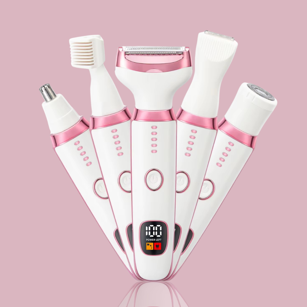 Depilador Elétrico Feminino 5 em 1 Recarregável Visor LED Digital Barbeador Aparador de Pelos Rosto Corpo Virilha Rosa U
