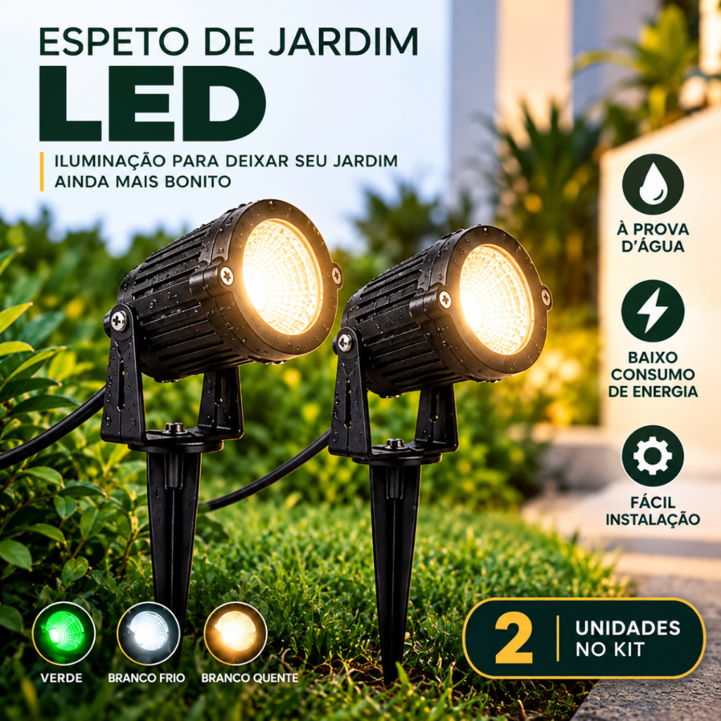 Espeto de Jardim LED 3W Luz Verde IP65 Bivolt Luminária Externa Paisagismo À Prova D'Água