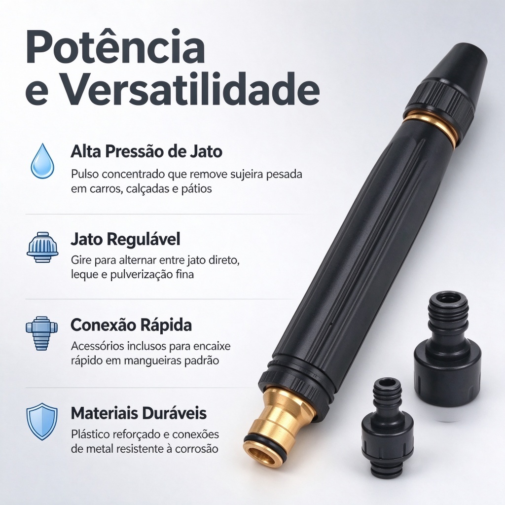 Kit 3 em1 Bico Esguicho De Alta Pressão Para Torneira Mangueira Lavagem De Carros Moto Rega Jardim