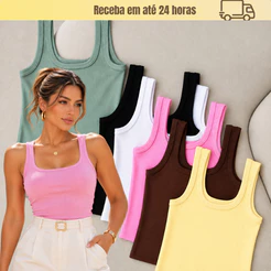 Blusa Regata Ribaninha Feminina Canelada Decote Quadrado Básica Casual Moda Verão Confortável Tecido Premium