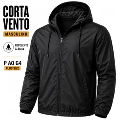 Jaqueta Corta Vento Masculino Impermeável com Capuz Tecido Leve P ao G4 Plus Size