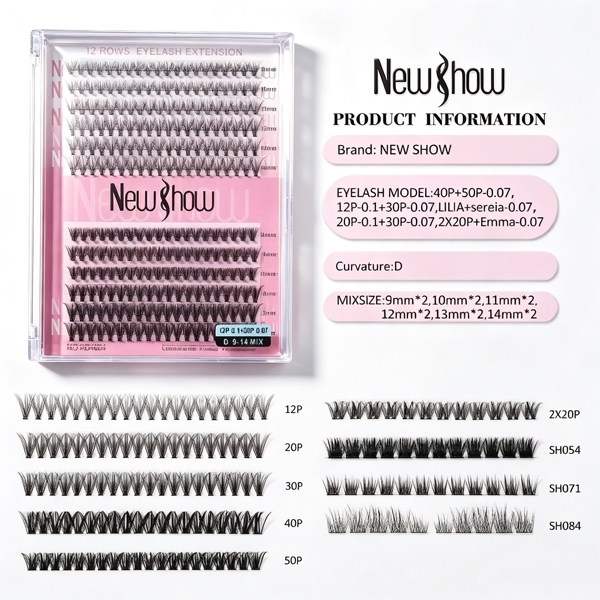 New Show Cílios Postiços 240PCS Volume 10P/20P/30P/40P/50P D Curl Mix 9-14mm Extensão Profissional — imagem 2 de 2