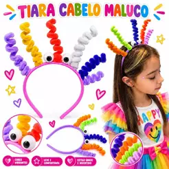 Tiara Divertida Cabelo Maluco Penteado Festa Criativo Colorido