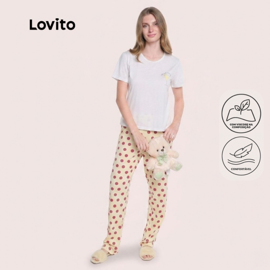 Lovito Conjunto de Pijama Calça Comprida Estampa Bolinhas PJB18631896
