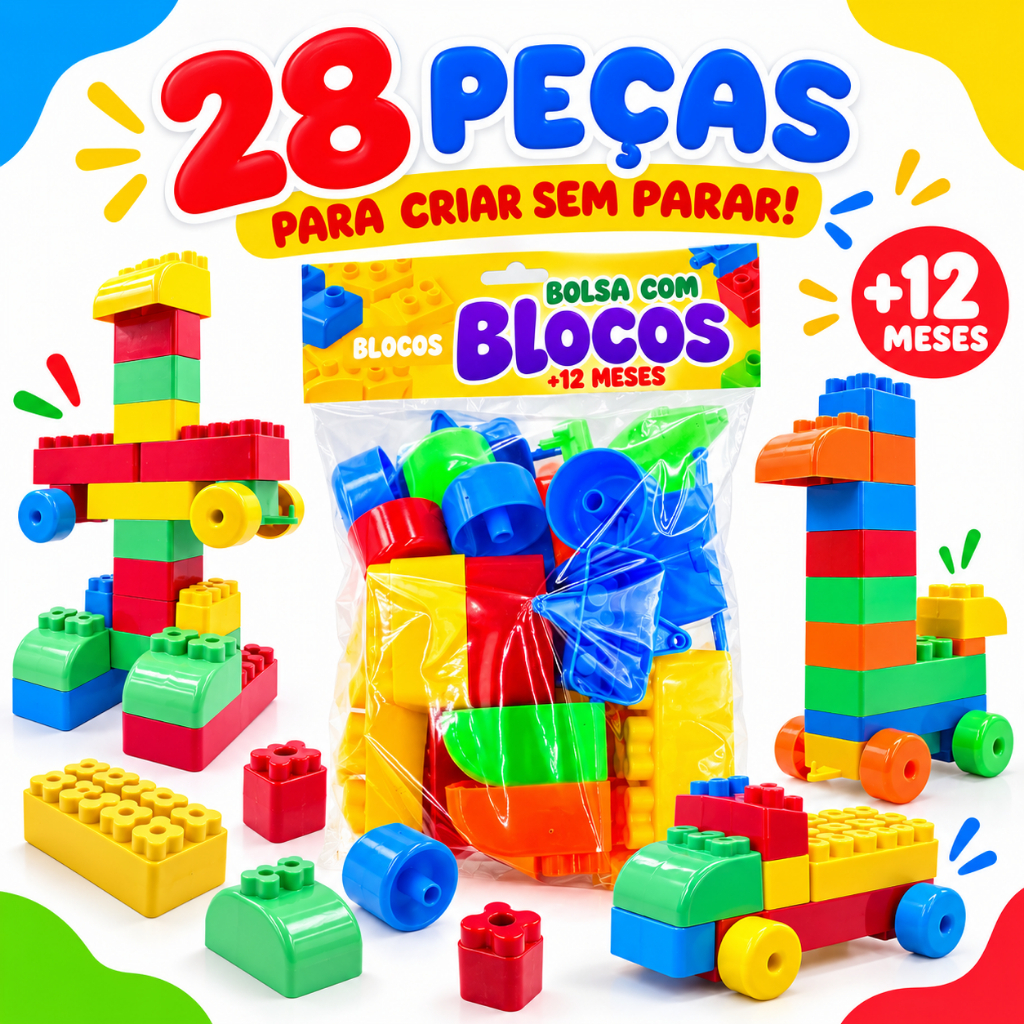 Blocos de montar GIGANTE pacote 28 peças- para bebes acima de 1 ano- blocos de montar educativo GIGANTE e divertido