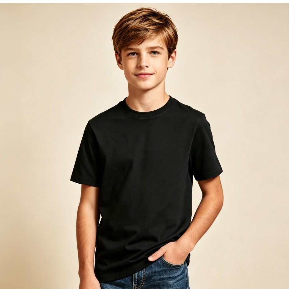 Camiseta Masculina Infantil Juvenil Lisa Preta Básica 100% Algodão Modinha Escola Manga Curta Estilo Blusa Criança