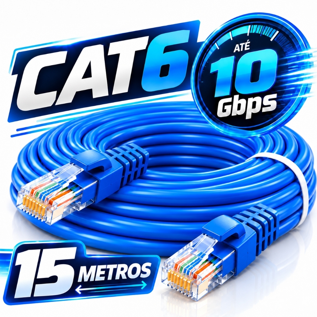 Cabo de Rede Cat6 15 Metros 10Gbps Lan RJ45 PC Notebook Video Game Internet Alta Velocidade