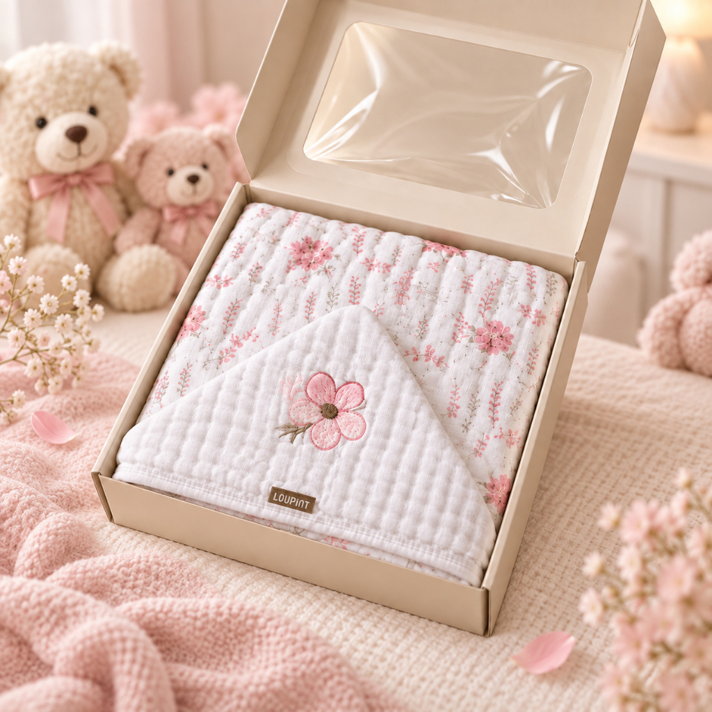 Toalha de Banho Bebê Menina com Capuz | Bordado Flores | 100% Algodão | 1,00x85cm