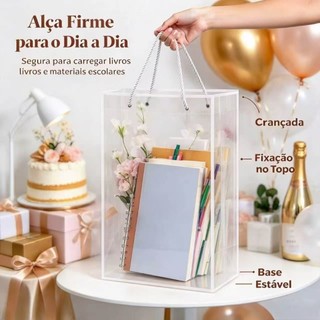 10/20/30 Sacola Lembrancinha Presente Plástico Fosco Borda Transparente Fosco 25x20x10cm