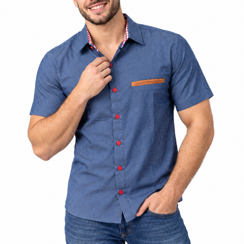 Camisa Masculina Manga Curta Slim Fit Cor Jeans Premium A Pronta Entrega