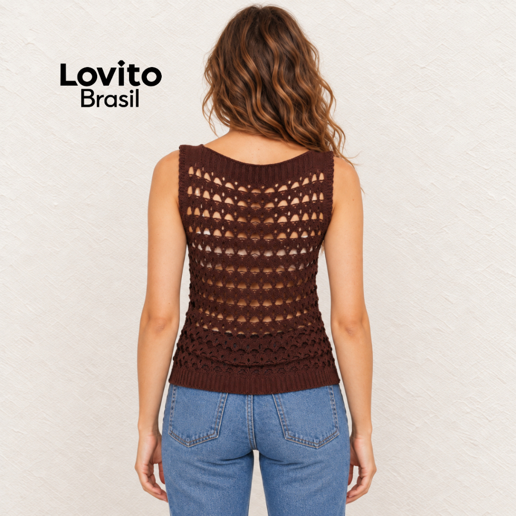 Lovito Regata Tricot Ponto Vazado Basica Feminina TKB978BRL1008 · foto 2