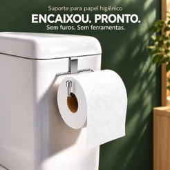 Porta Papel Higiênico Simples Sem Furos para Caixa Acoplada Suporte Cromado Preto Branco