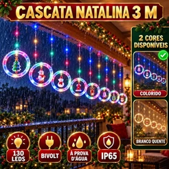 Pisca Cascata 130 Led IP65 Prova Água 3,0m Cortina Varal Figura Decoração Natal Varal LuvinCo Bivolt