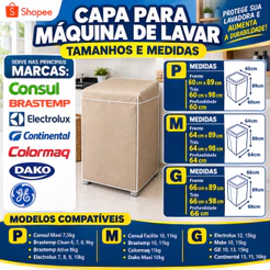 Capa para Máquina de Lavar Todos Tamanhos e Compatível com Vários Modelos Vinil