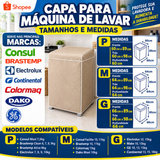Capa para Máquina de Lavar Todos Tamanhos e Compatível com Vários Modelos Vinil