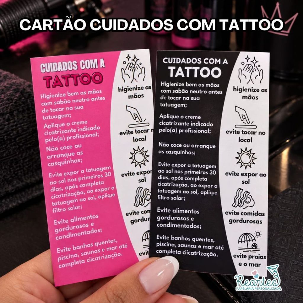 cartão cuidados com tattoo Cuidados com a tatuagem
