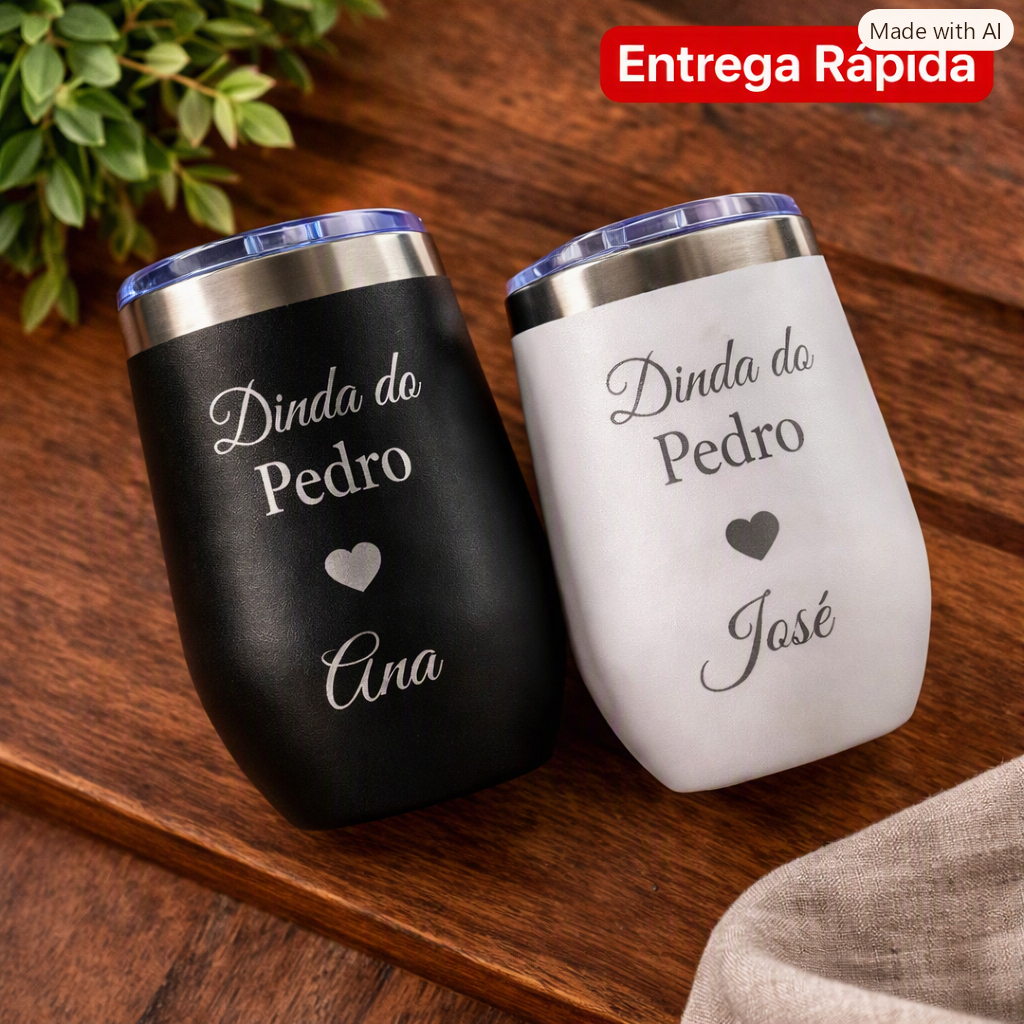 Kit 2 Copos Cuia Térmicos Personalizados – Presente Ideal para Dinda, Dindo, Madrinha ou Padrinho