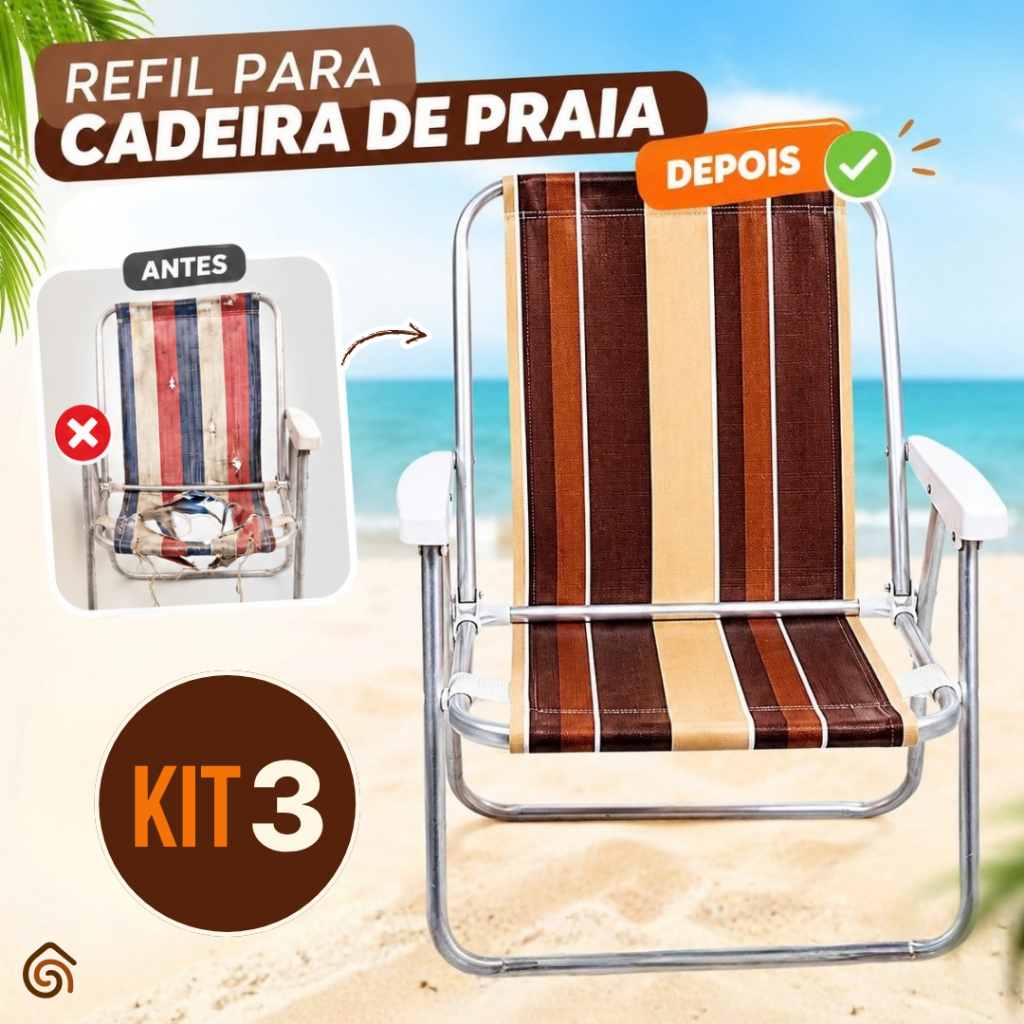Kit 3 Refil Para Cadeira De Praia Original Sol Lar e Lazer | Escolha as cores 3 unidades