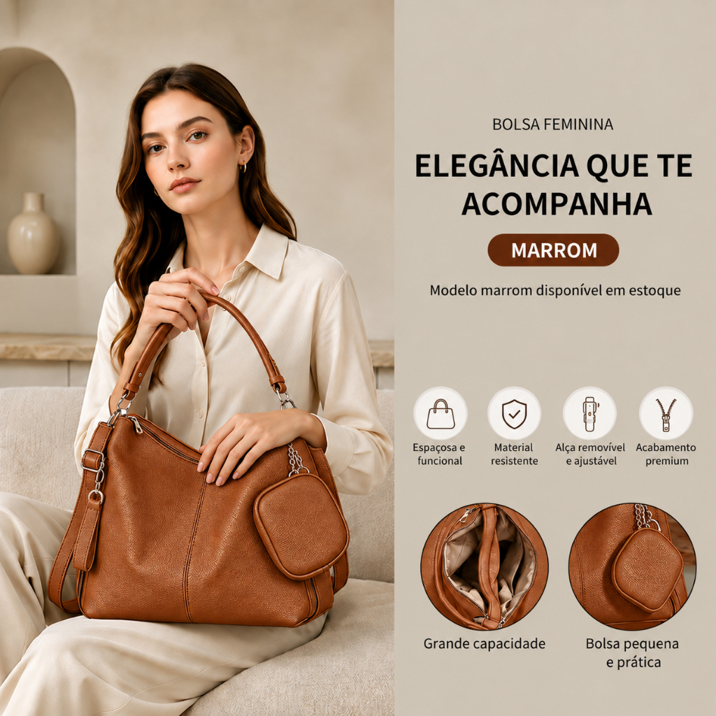 JAMI JAMI Bolsa Mochila Grande De Ombro e Transversal Feminina De Couro PU B303