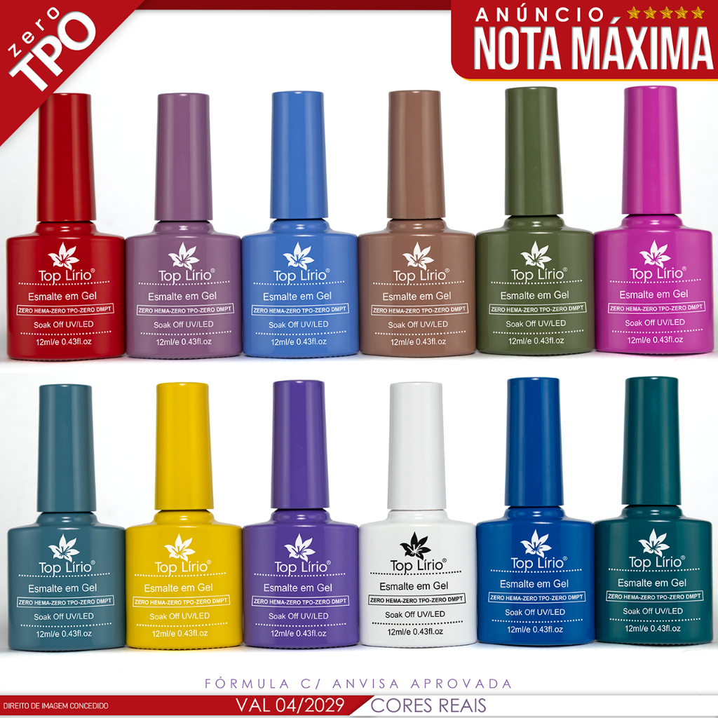 Kit 12 Esmaltes em Gel Led Uv COLEÇÕES p/ Unhas Manicure 12ml Lirio/Bella Rosa