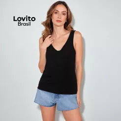 Lovito Regata Basica Casual Feminina Decote U e V Malha Flamê TKB22062236