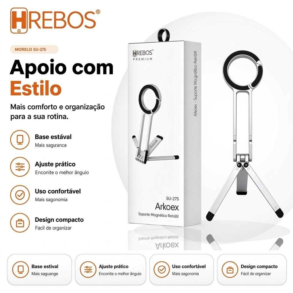 Hrebos suporte magnético celular, suporte retrátil de metal, tripé portátil magsafe, suporte dobrável para mesa