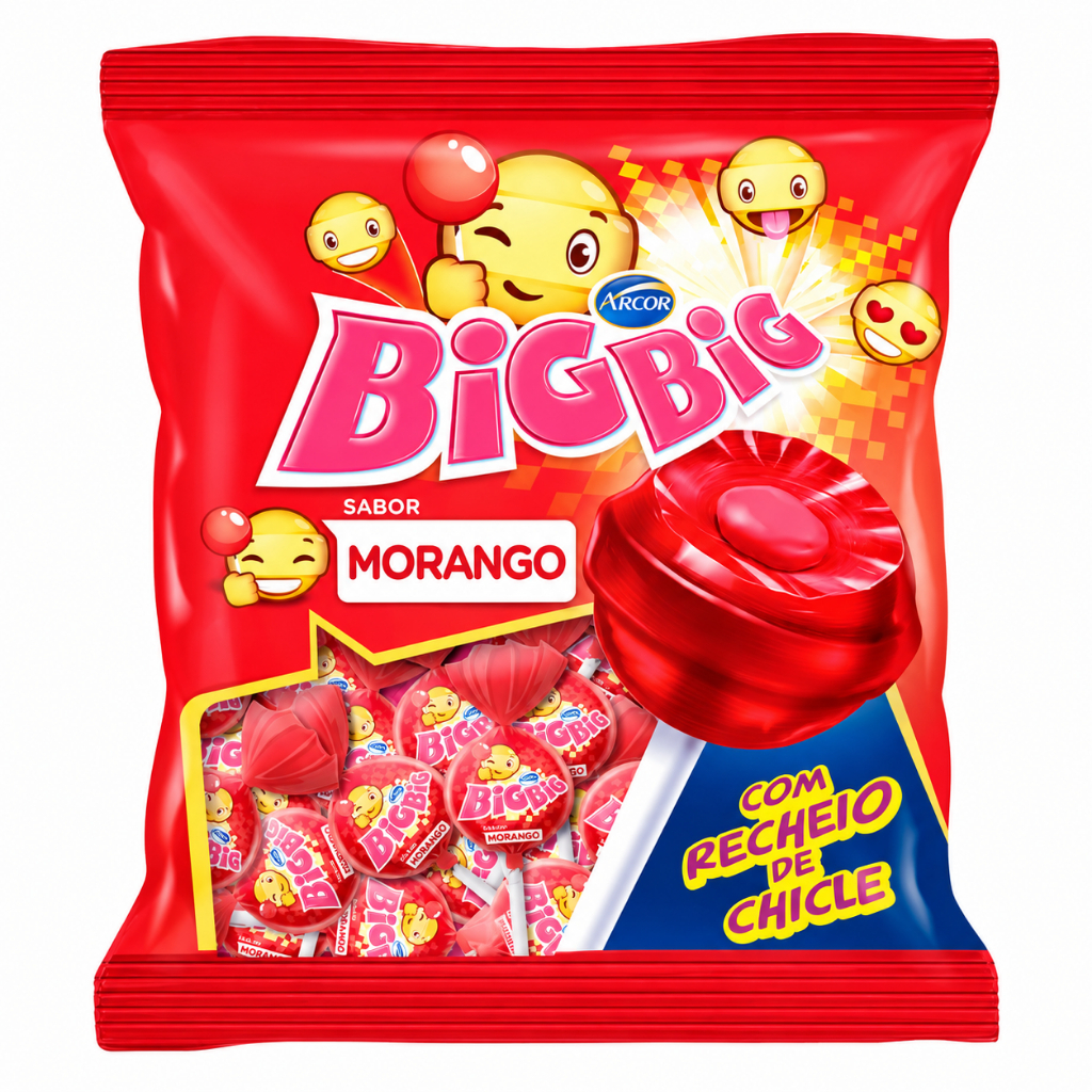 Pirulito Big Big Morango Recheio Chiclete Arcor