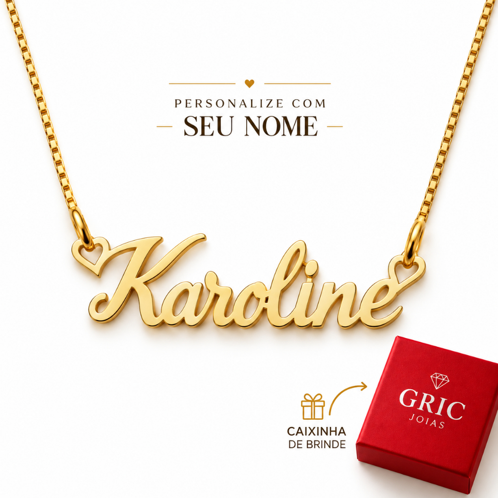 Personalizado com Nome Simples Banhado a Ouro 18K Semijoia + Caixinha para Presente