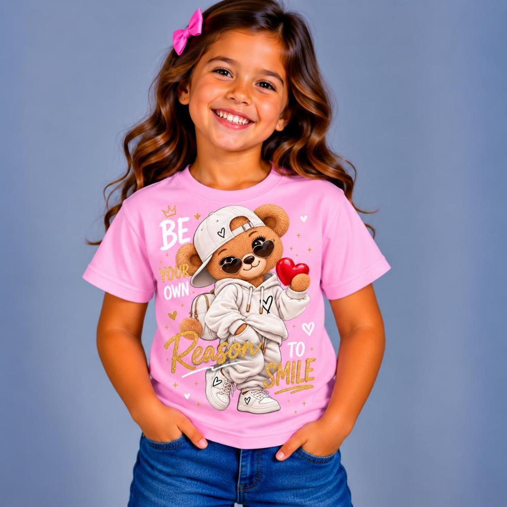Camiseta Infantil Menina Ursinho Carinhoso 100% Algodão Premium Camisa Feminina Infantil Presente - Envio Imediato