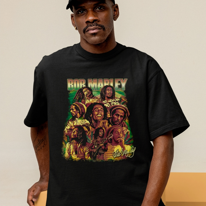Camiseta Oversized Bob Marley Estampada Streetwear Moda Urbana Casual Confortável Estilo Jovem Moderno Tendência Unissex