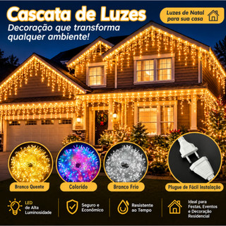 Cascata Natal Com 400leds 10M/20M 110v/220V Tomada com Controles Luz Fixo