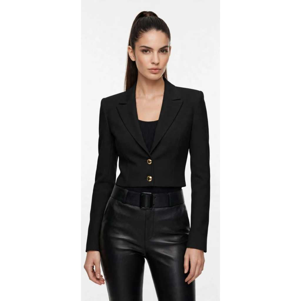 Blazer Feminino Curto Em Alfaiataria Social Casual Terninho Botão Feke