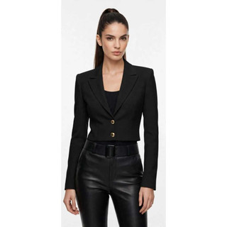 Blazer Feminino Curto Em Alfaiataria Social Casual Terninho Botão Feke