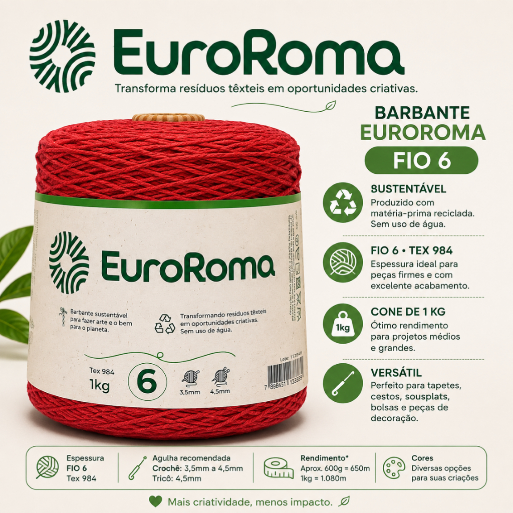 Barbante Para Crochê Fio Numero 6 EuroRoma 1 kg Colorido — imagem 2 de 2