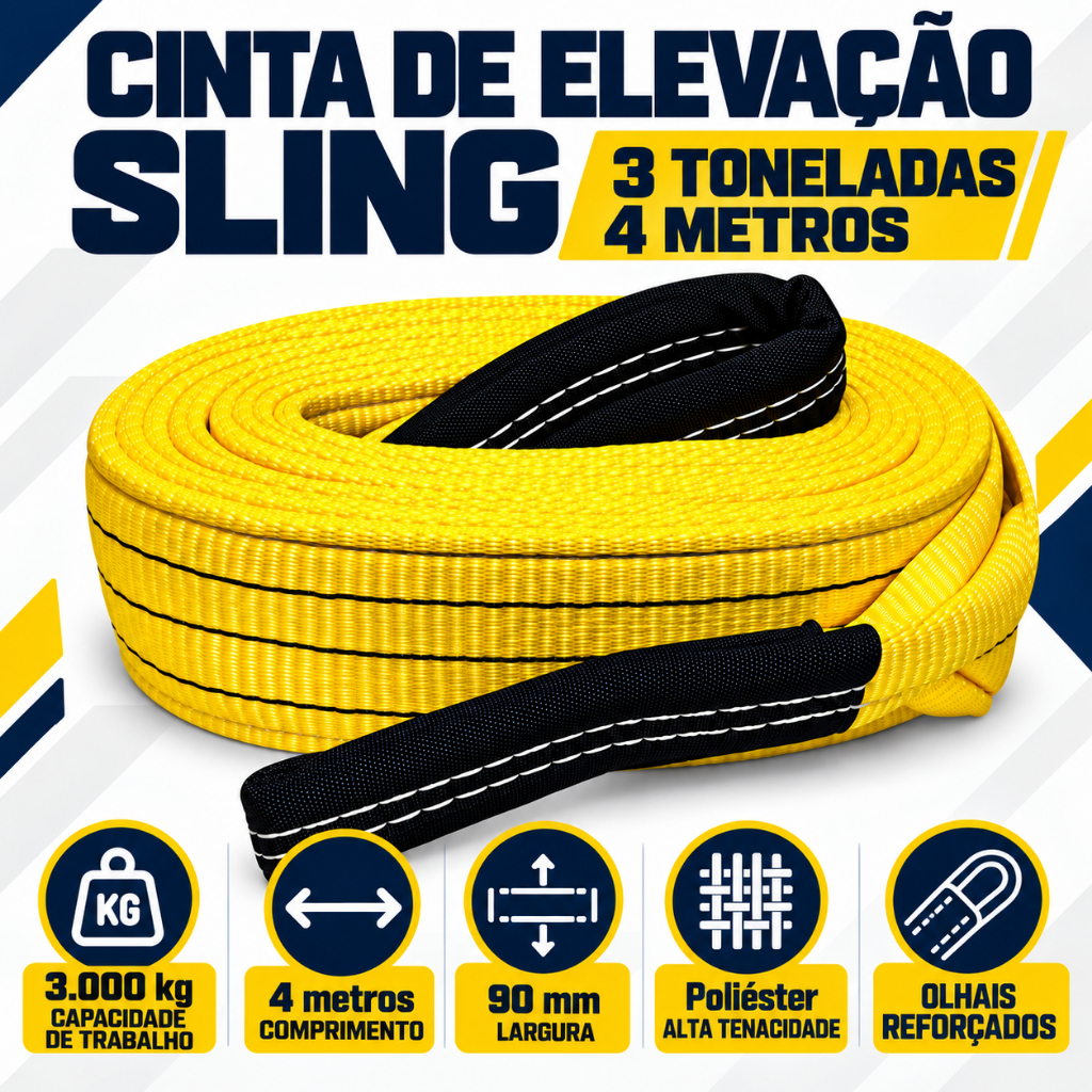 Cinta de Elevação 3 Toneladas 4 Metros Industrial Fator 7:1 - Soldaforte